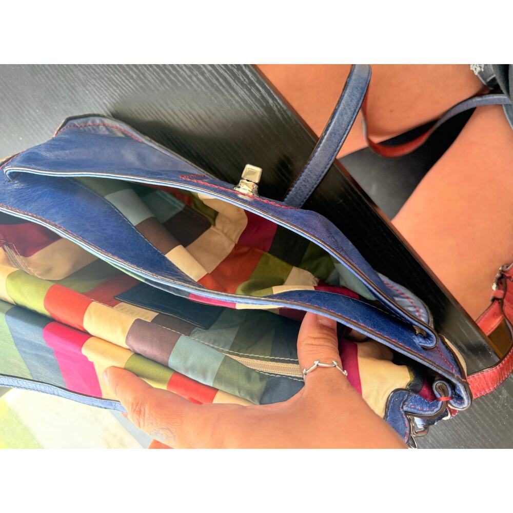 Coach Legacy Leather Turnlock Flap Shoulder Bag Blue Red Cream Crossbody Y2K Era - Picture 10 of 16